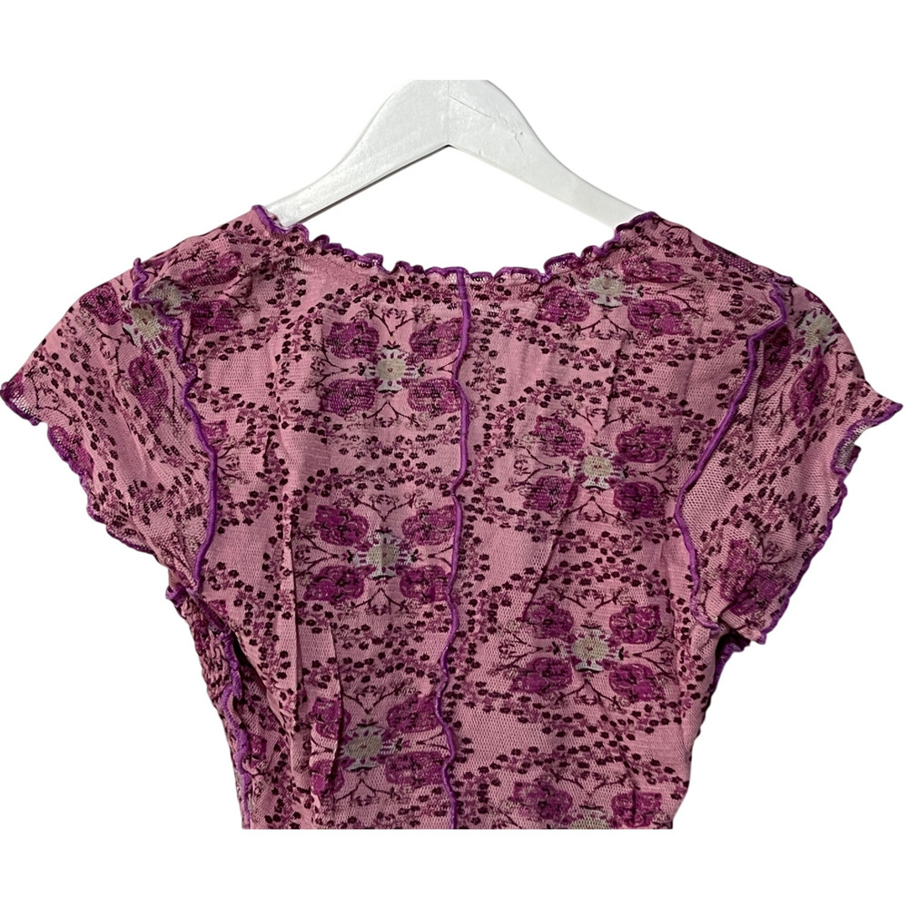 Free People Pink Floral Mesh Short Sleeve Tee - Picture 9 of 13